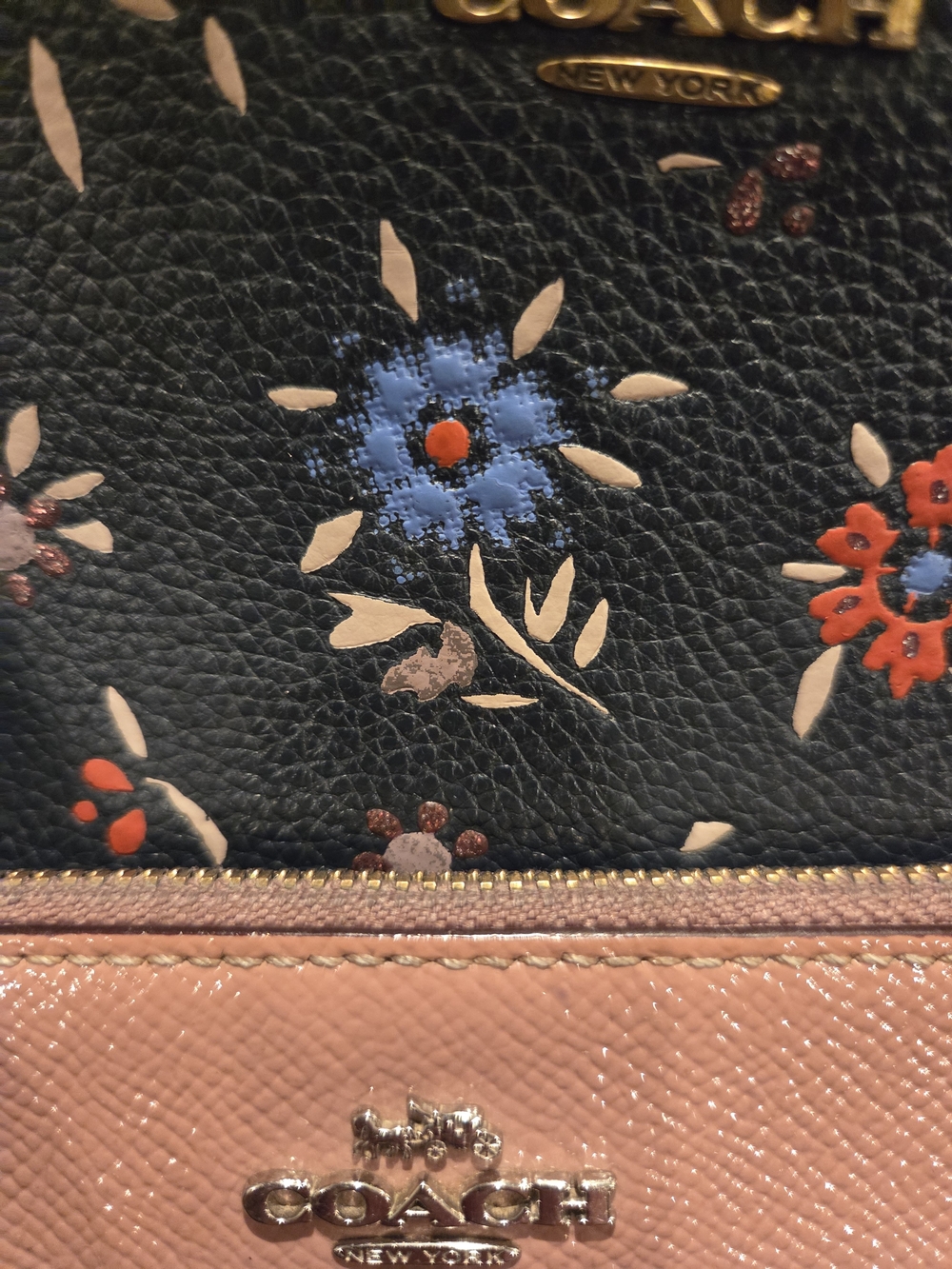 Coach Floral Black Crossbody Bag with Pink Wristlet - Picture 3 of 10